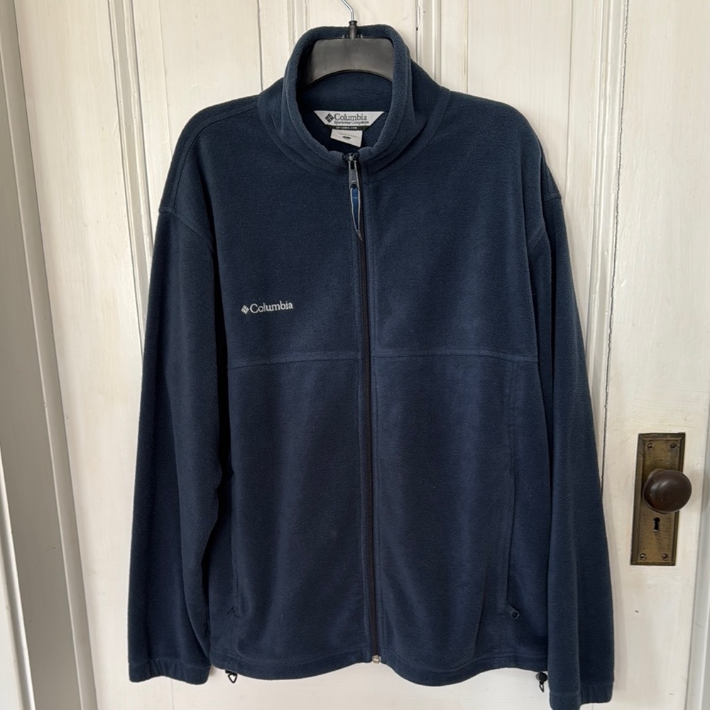 Columbia Fleece Navy Blue Lightweight Shirt Jacket with Stand-Up Collar Large